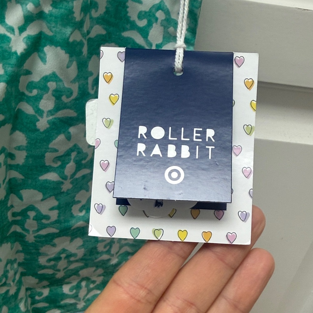 Roller Rabbit Teal and White Patterned Scalloped … - image 2